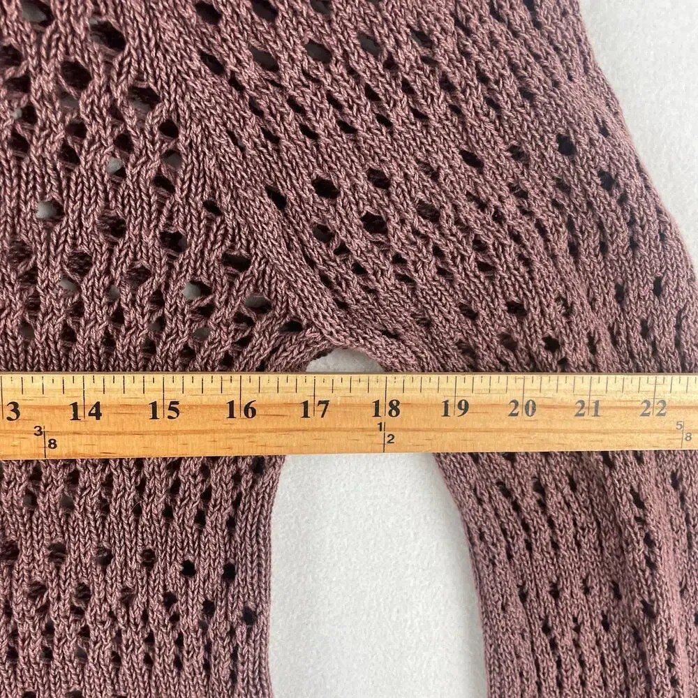 Free People Womens Pointelle Pullover Chicory Coffee Sweater SZ M Ribbon Cuff